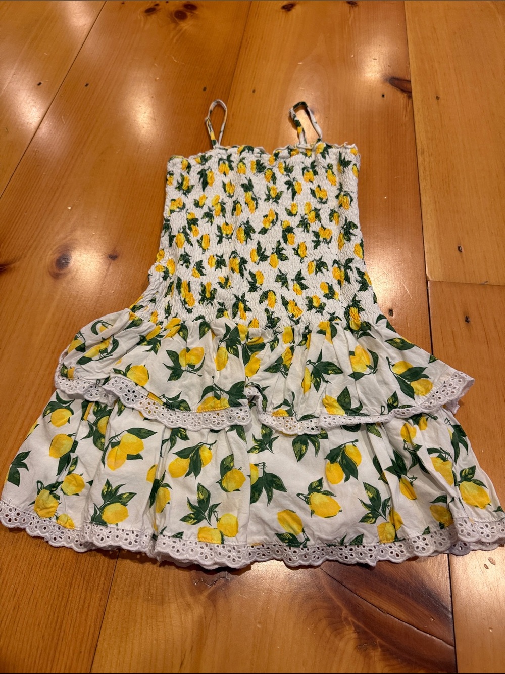 Flowers by Zoe White Lemon Print Smocked Sundress